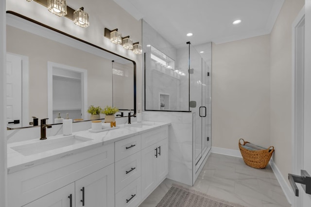 bathroom with vanity and walk in shower