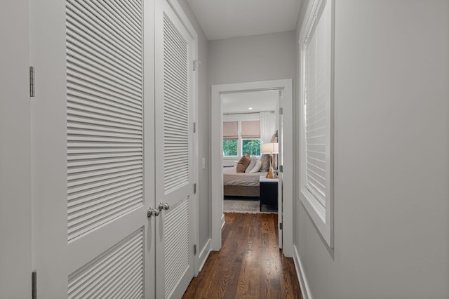 corridor with dark hardwood / wood-style floors