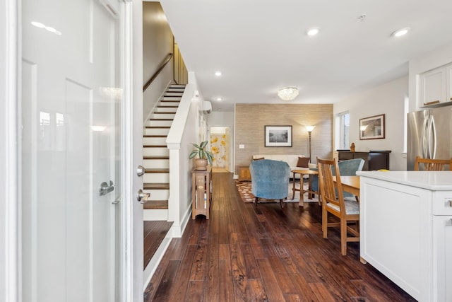 interior space with dark wood-type flooring