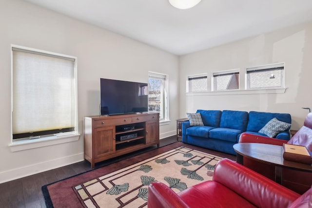 living room with dark wood-type flooring