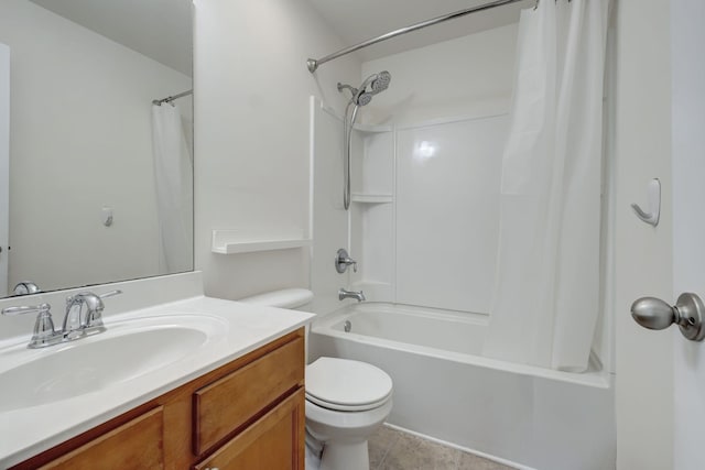 full bathroom with tile patterned flooring, vanity, shower / bath combo, and toilet