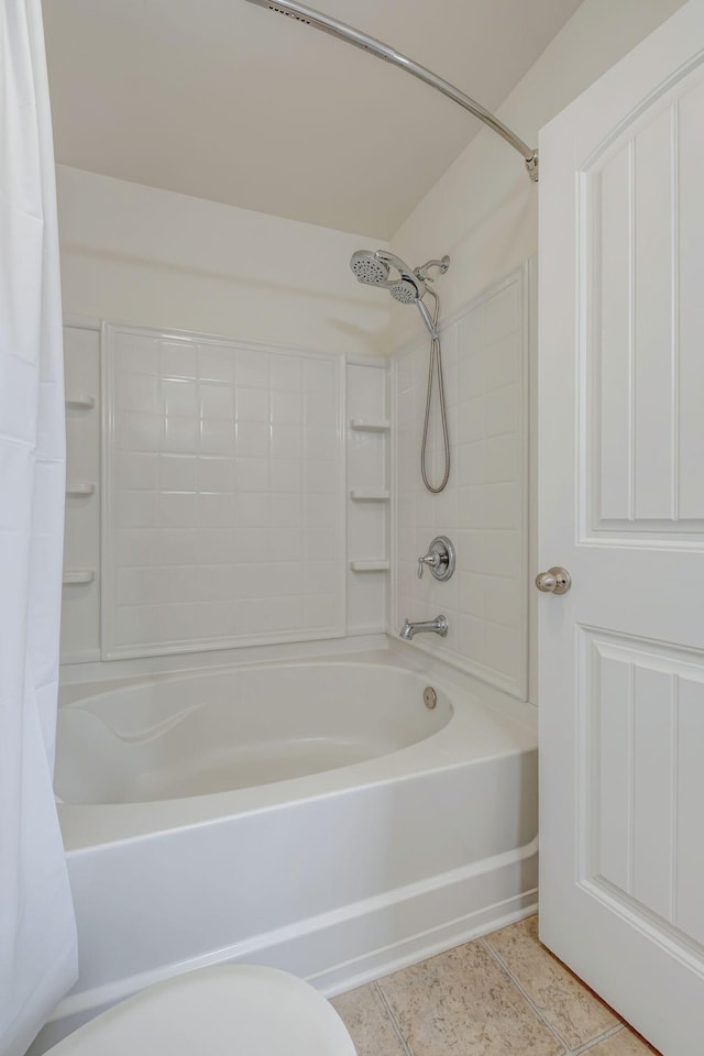 bathroom featuring tile patterned floors and shower / bathtub combination with curtain