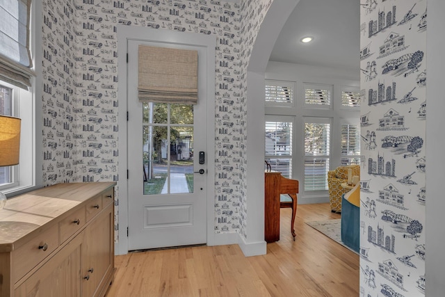 interior space with light hardwood / wood-style flooring