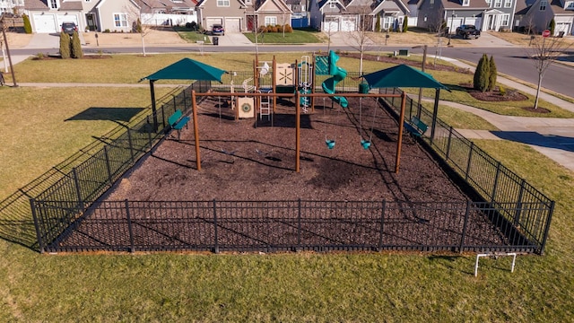 view of playground featuring a lawn