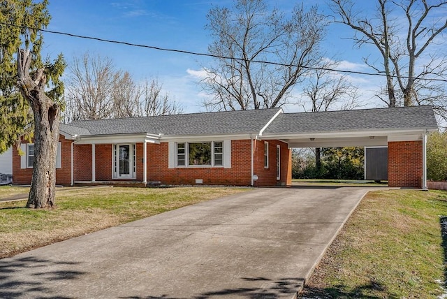 ranch-style house with a front lawn and a carport