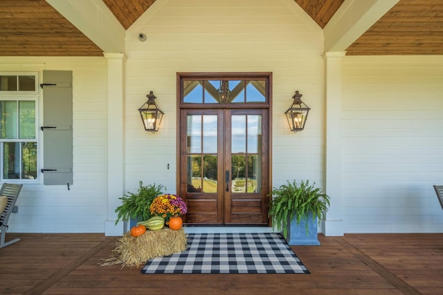 doorway to property featuring french doors