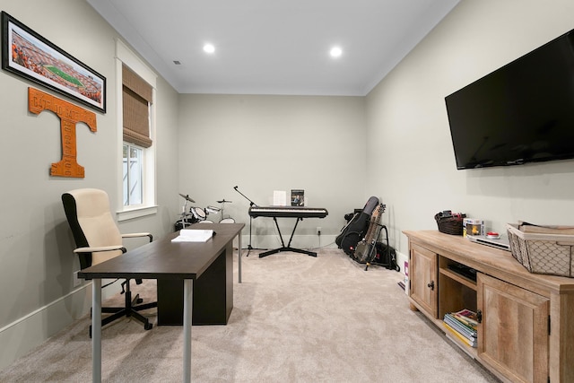 office space featuring light colored carpet