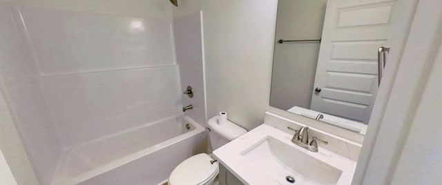 full bathroom featuring toilet, vanity, and  shower combination