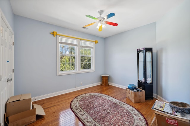 interior space featuring ceiling fan and light hardwood / wood-style flooring