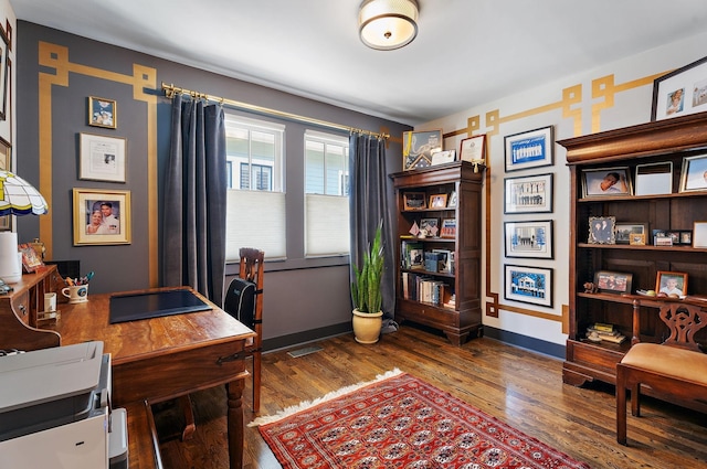 home office featuring dark hardwood / wood-style floors