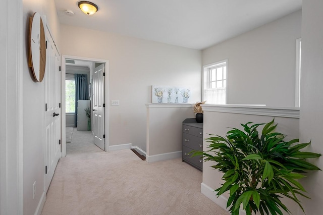 bedroom with light colored carpet