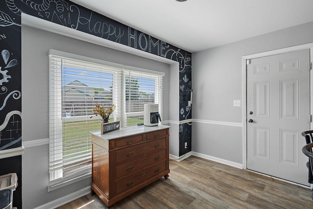 foyer entrance with hardwood / wood-style flooring