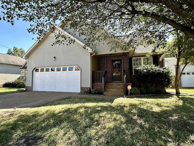 view of front facade with a front yard and a garage