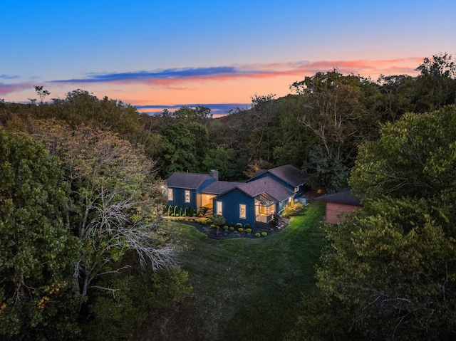 view of aerial view at dusk