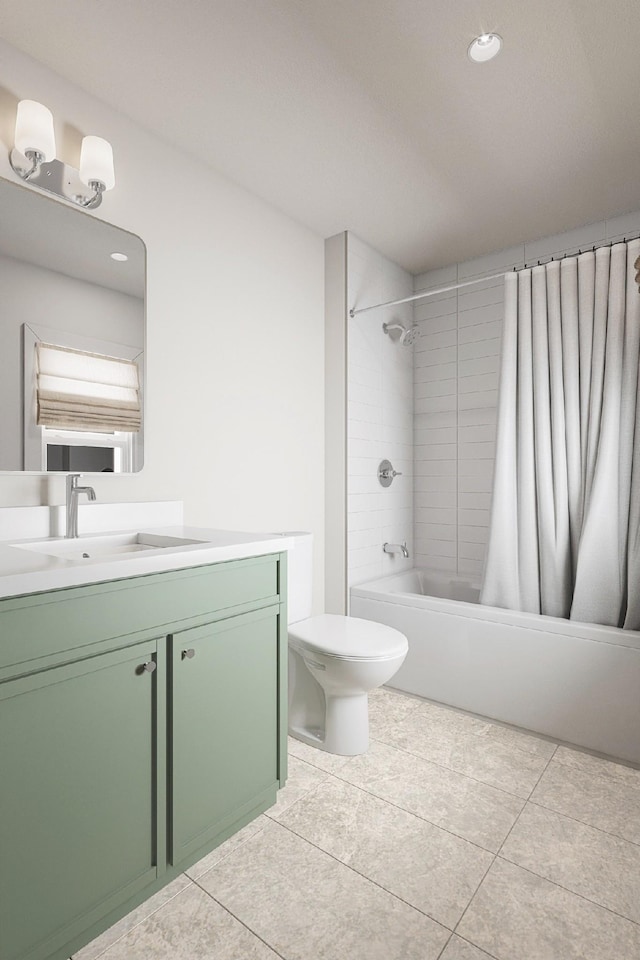 full bathroom featuring toilet, vanity, and shower / bath combo with shower curtain