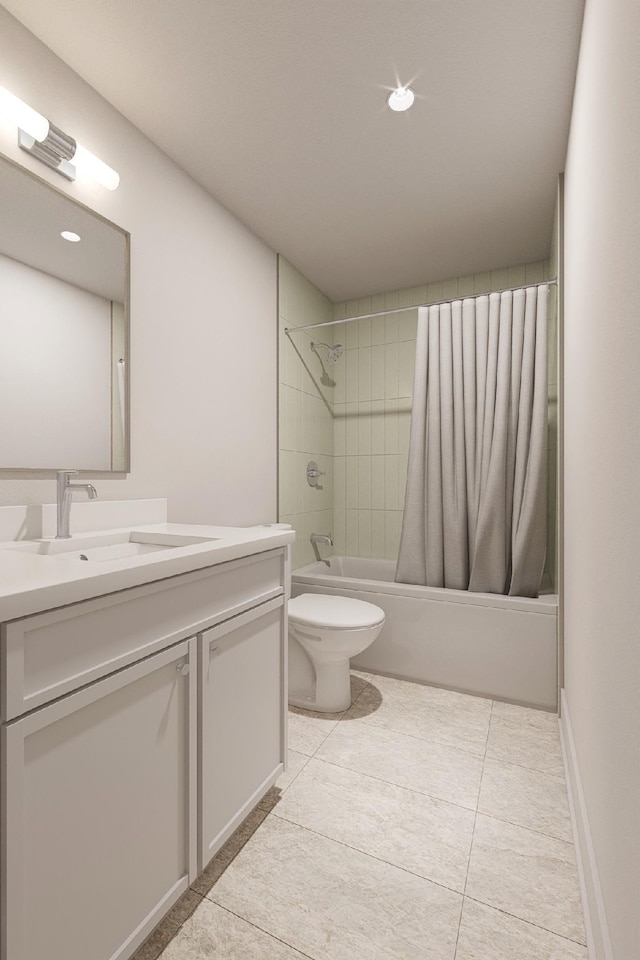 full bathroom with toilet, vanity, and shower / bath combo with shower curtain