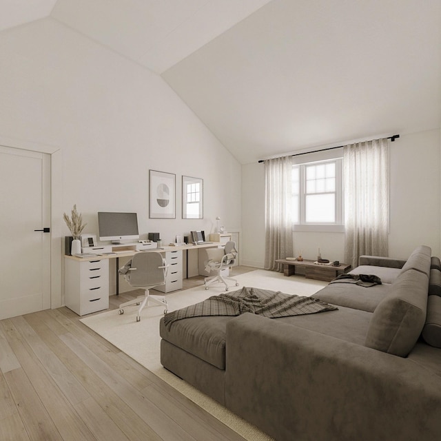 bedroom featuring vaulted ceiling and light hardwood / wood-style flooring