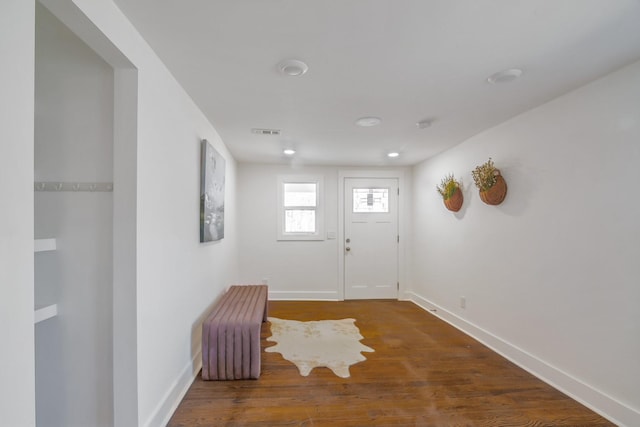 interior space with dark hardwood / wood-style floors