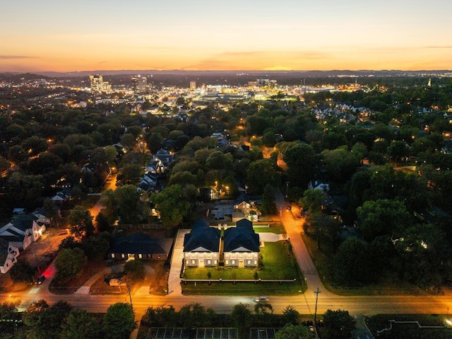 view of aerial view at dusk