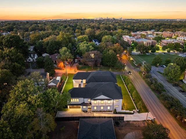 view of aerial view at dusk