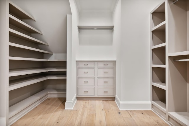 walk in closet featuring light hardwood / wood-style floors