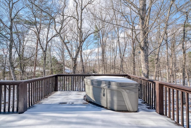 view of snow covered deck