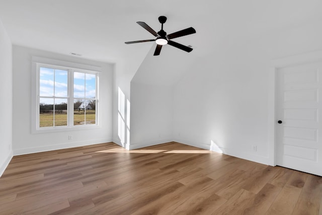 bonus room with ceiling fan, light wood-type flooring, and lofted ceiling