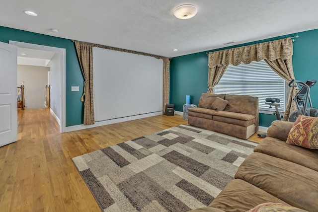 cinema room featuring light hardwood / wood-style floors