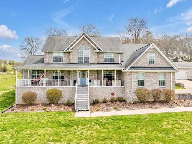 view of front of home with a front yard and a porch