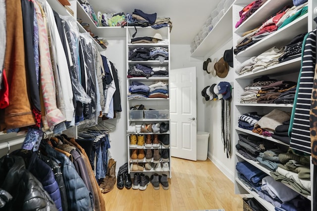 spacious closet with light hardwood / wood-style floors