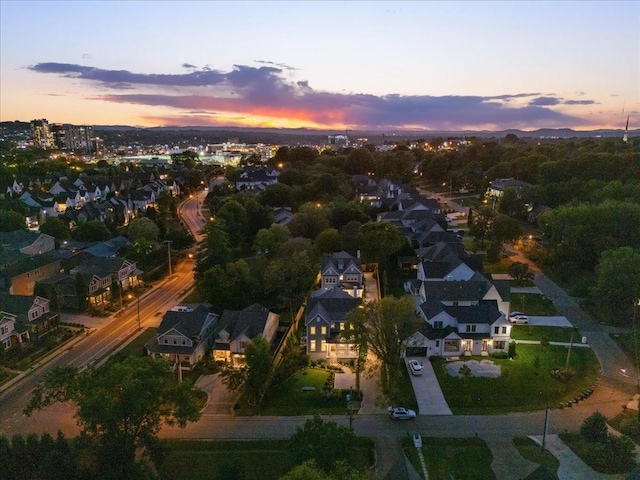 view of aerial view at dusk