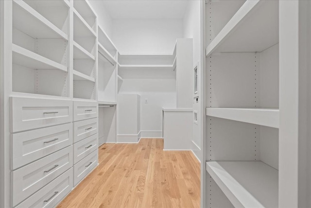 spacious closet featuring light hardwood / wood-style flooring