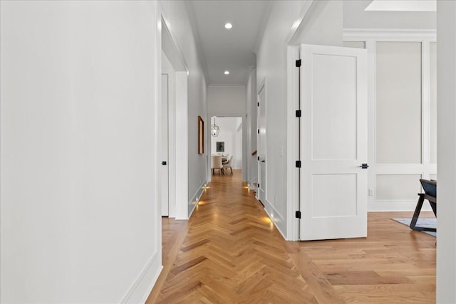 hall with light parquet flooring