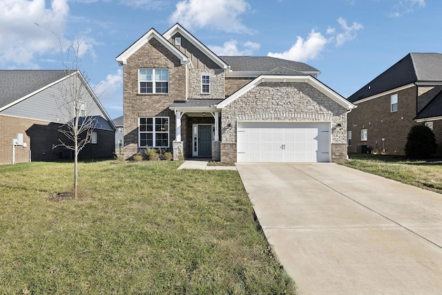 view of front facade featuring a front yard and a garage