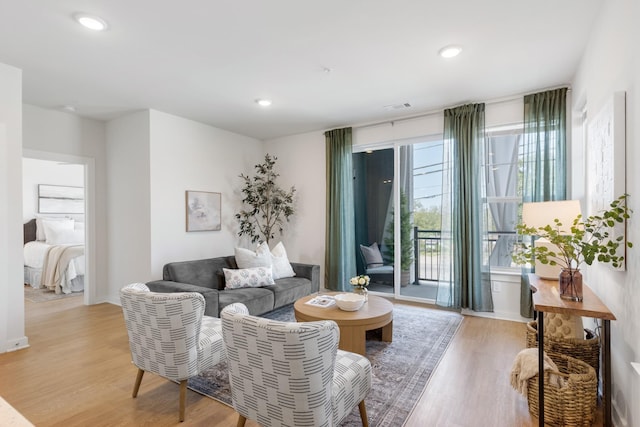 living room with light hardwood / wood-style floors