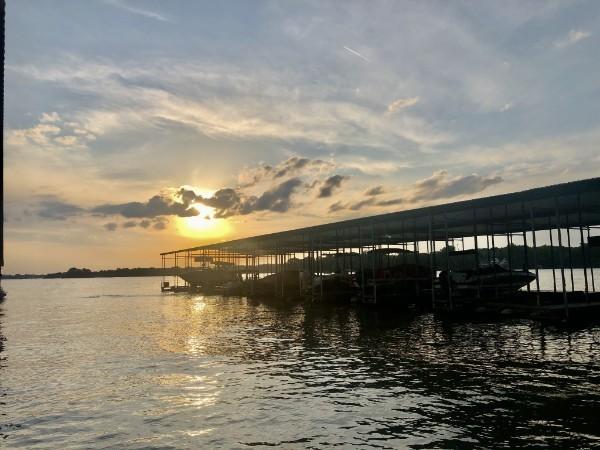 view of dock with a water view