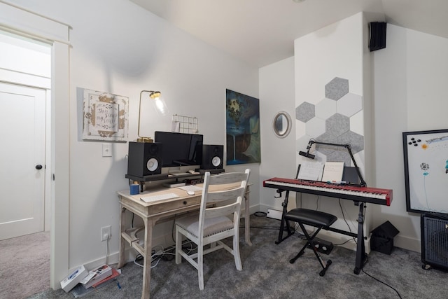 home office with carpet flooring