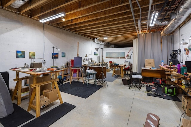 basement featuring a workshop area