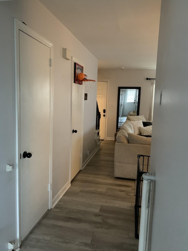 hallway with wood-type flooring