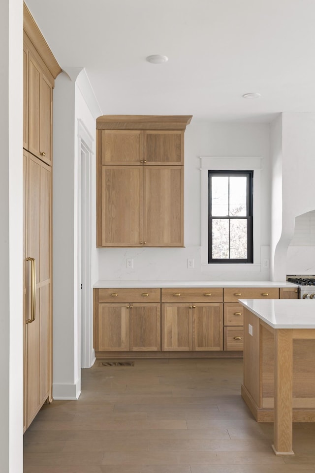 kitchen featuring light hardwood / wood-style flooring and light brown cabinets