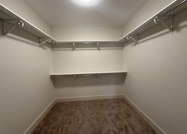 spacious closet featuring dark carpet