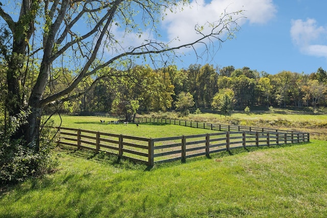 view of gate featuring a rural view and a lawn