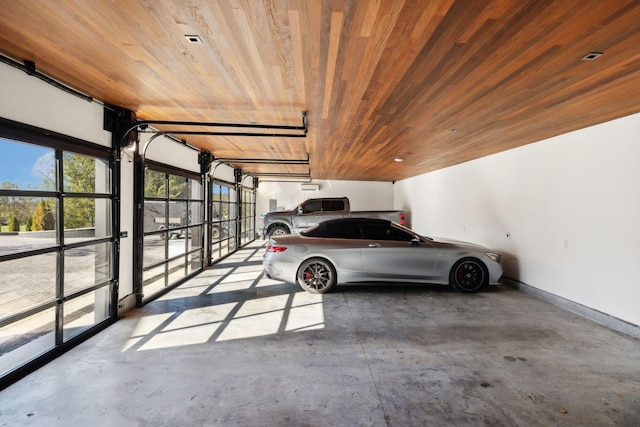 garage with wood ceiling