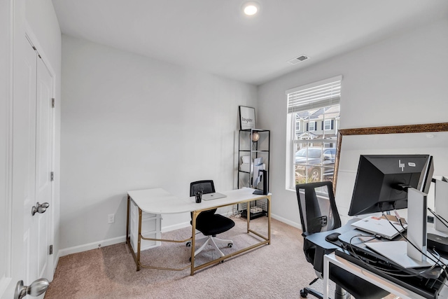 view of carpeted home office