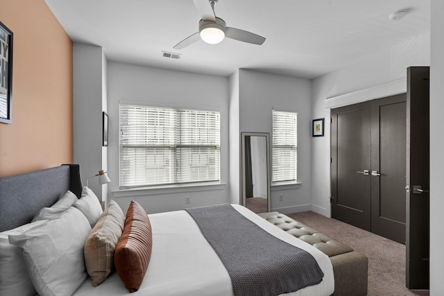 bedroom with carpet and ceiling fan