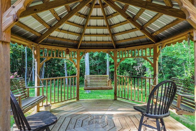 wooden terrace with a gazebo