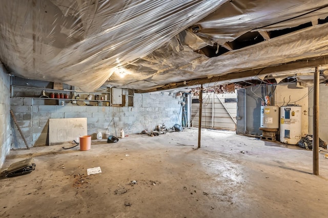 basement featuring water heater