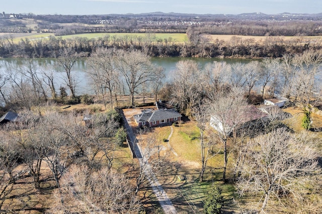 aerial view with a rural view and a water view