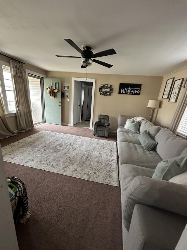 living room with ceiling fan