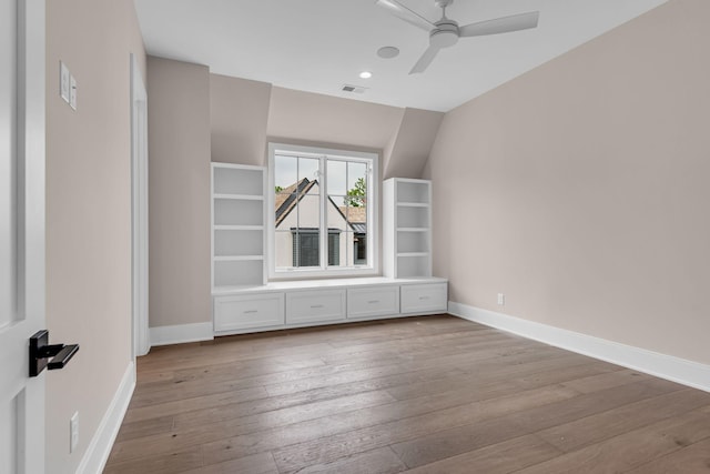 unfurnished room featuring ceiling fan and light hardwood / wood-style floors